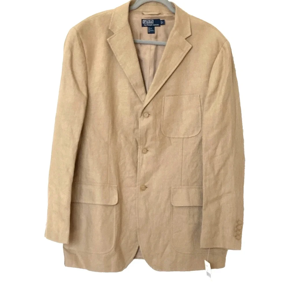 Vtg Polo Ralph Lauren ~  Tan Linen 3-Button Lightweight Blazer/Jacket NEW sz L